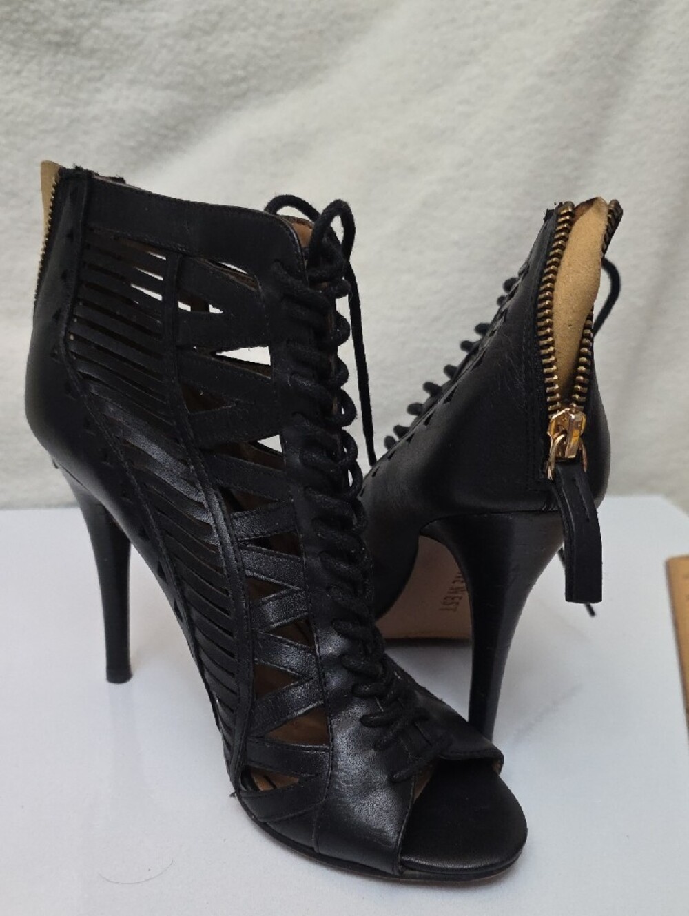 Nine West ANGELICA Lace-Up Peep Toe Cutout Heels/Booties - Black - Size 6